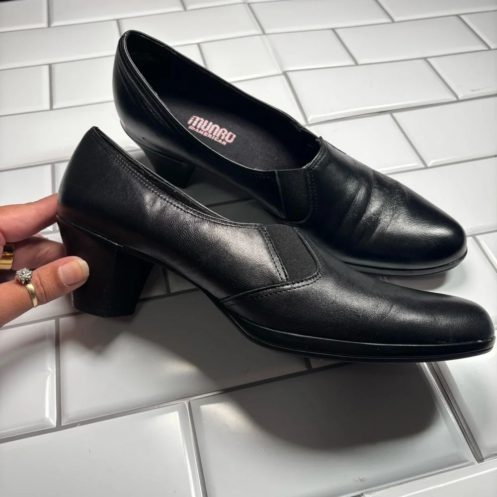 Munro American‎ Shoes Womens 10 N Pump Black Leather Casual Block Heels